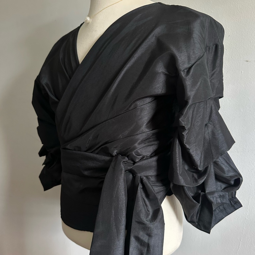 Black Wrap Top w/ Long Sash